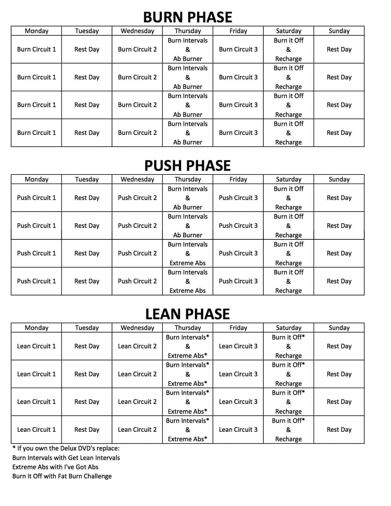 Chalean Extreme Calendar Customize and Print