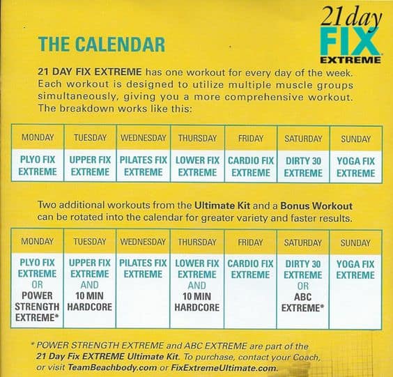  21 Day Fix Extreme Workout Calendar Pdf for Build Muscle
