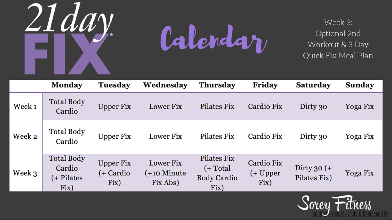 21 Day Fix Calendar 21 Day Fix Schedule