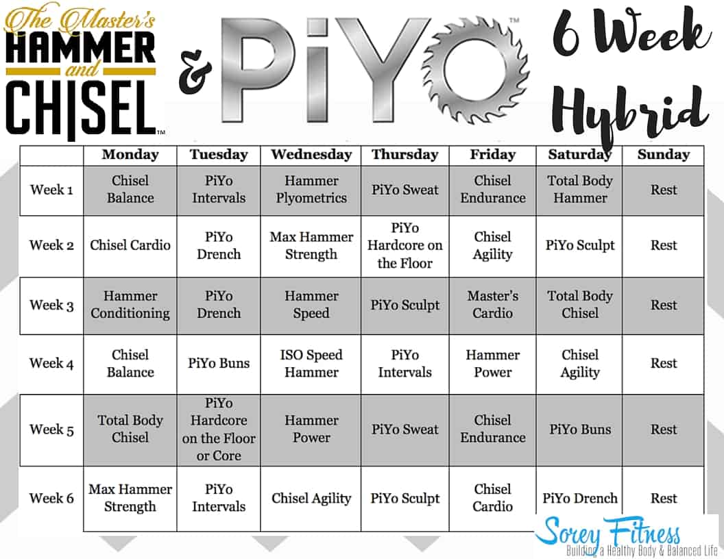 Hammer and Chisel PiYo Hybrid Workout Calendar