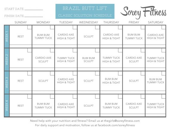 Brazil Butt Lift Workout Calendar & Before and After