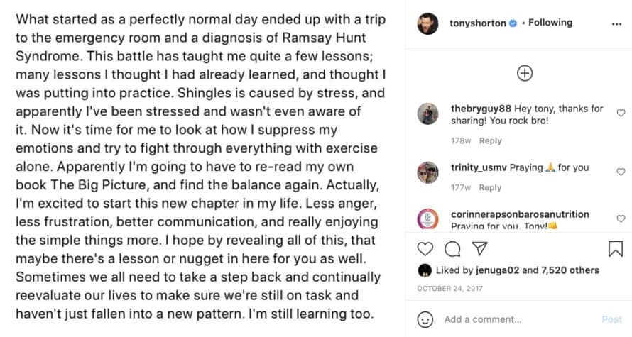 Tony horton illness revealed on Instagram Post