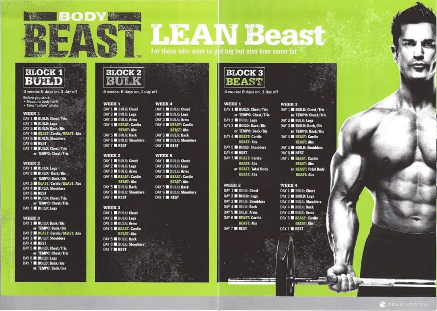 lean beast schedule of workouts