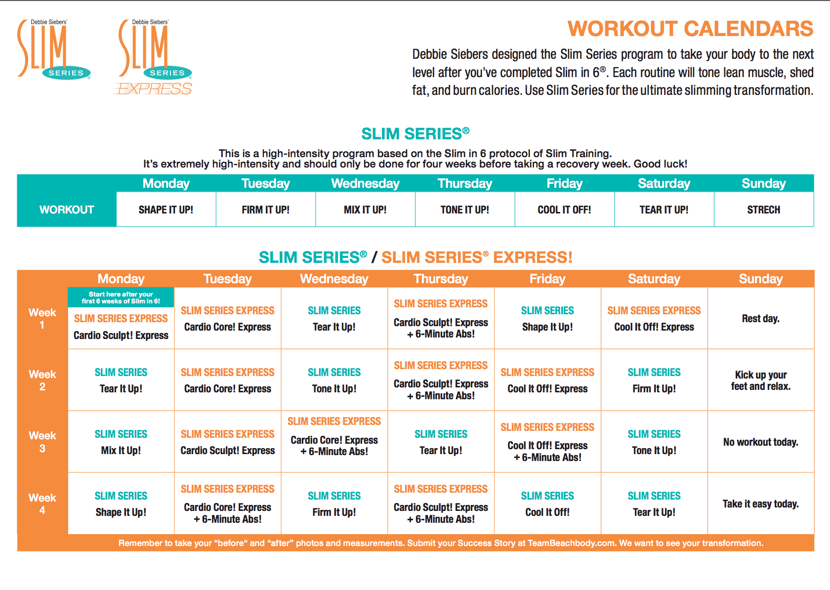 10 Minute Slim in six workout calendar with Comfort Workout Clothes