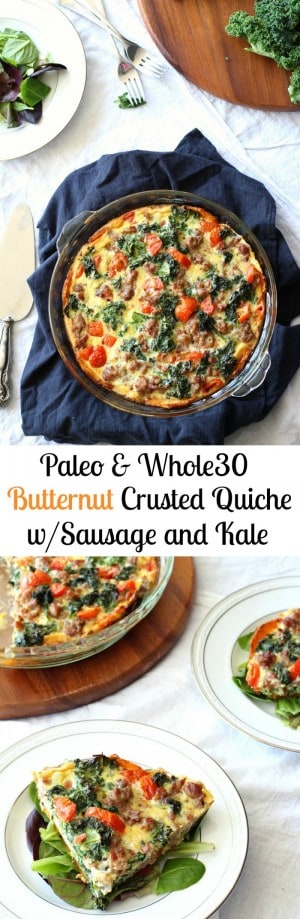 Easy Whole 30 Butternut Squash Quiche with Sausage, Tomatoes & Kale