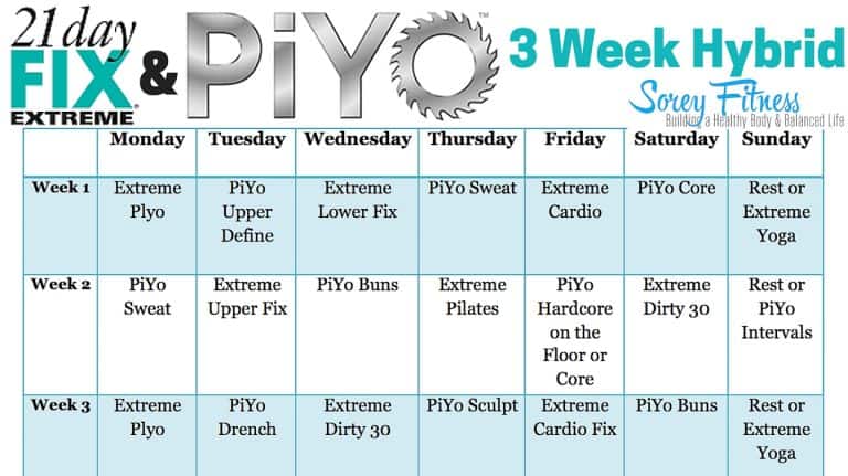 21 Day Fix Extreme PiYo Hybrid Workout Calendar