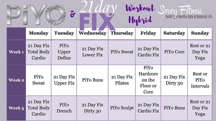 21 Day Fix PiYo Hybrid Workout Calendar