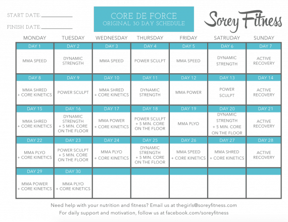 Beachbody Core De Force Calendar 3 Workout Schedules