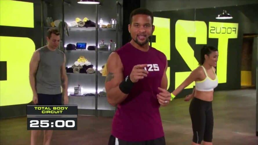 Shaun T and the cast on the set of T25