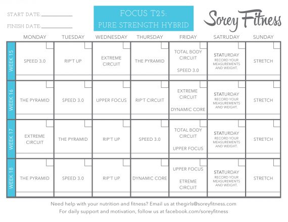 Phase 4 of the T25 Schedule Printable - Pure Strength