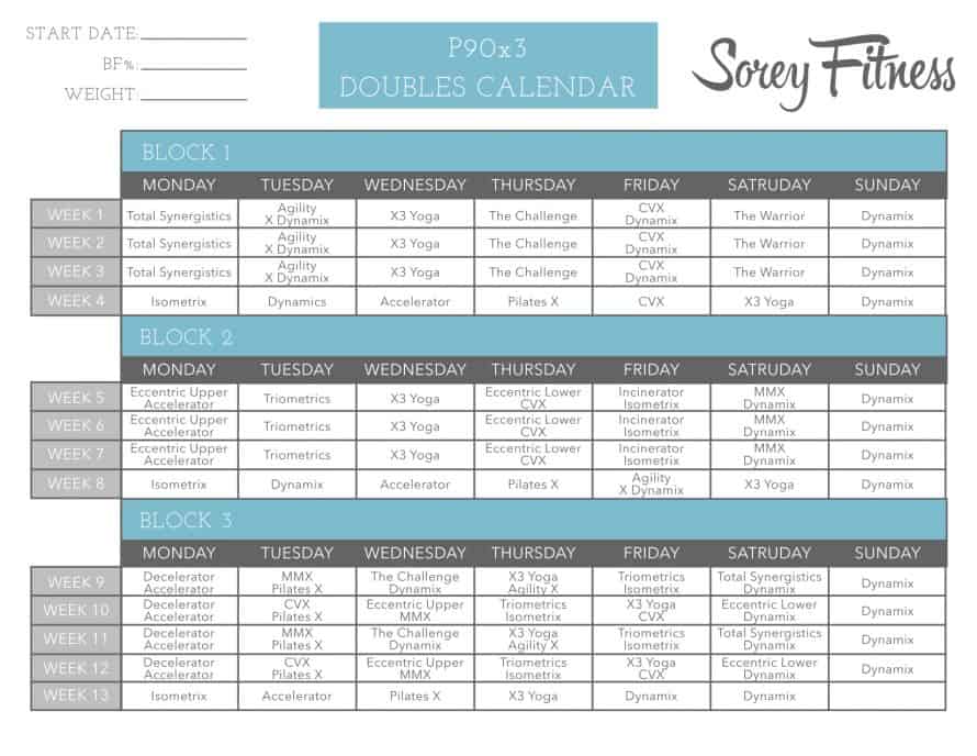 P90X3 Workout Schedule Lean, Mass, Classic, Doubles PDFs (Printable!)