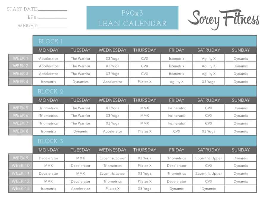 P90X Lean Calendar