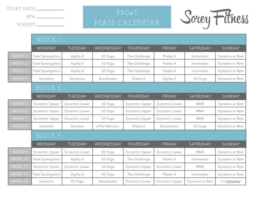 P90X3 Mass Calendar