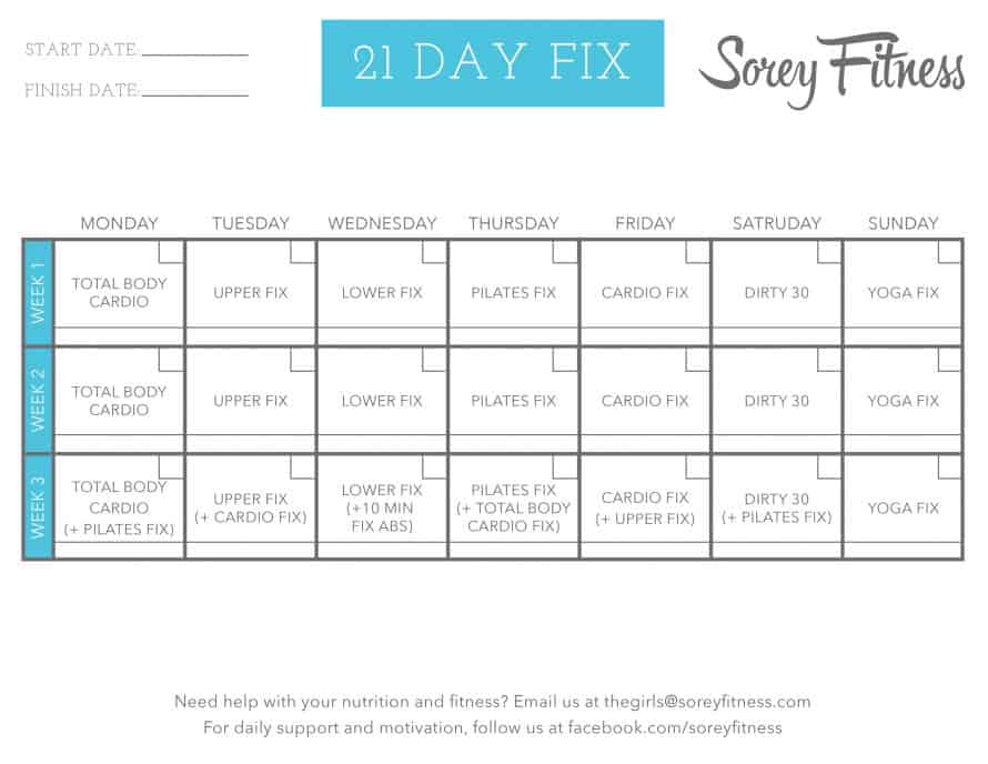 21 day fix extreme calendar