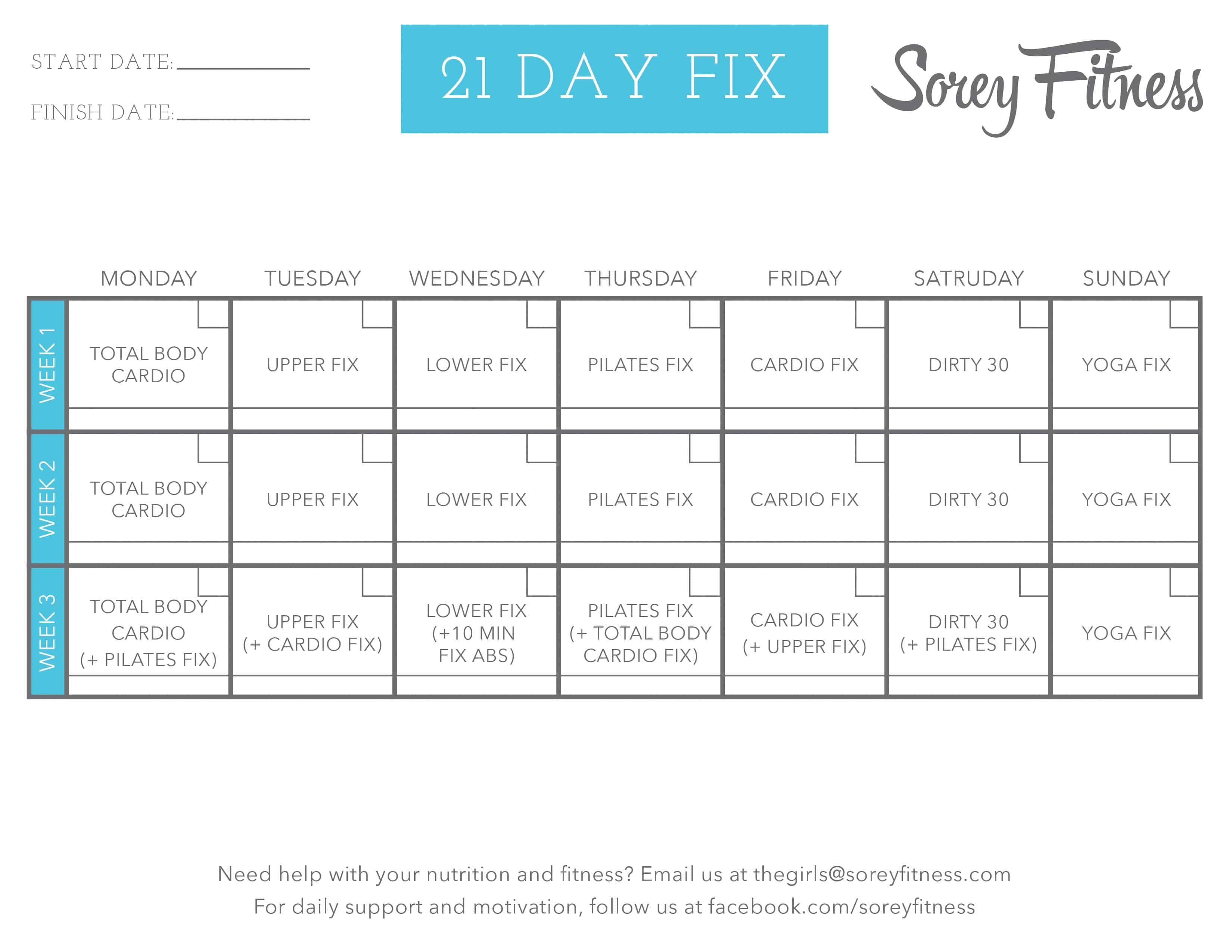 21 Day Fix Workouts Schedule Printable Calendar