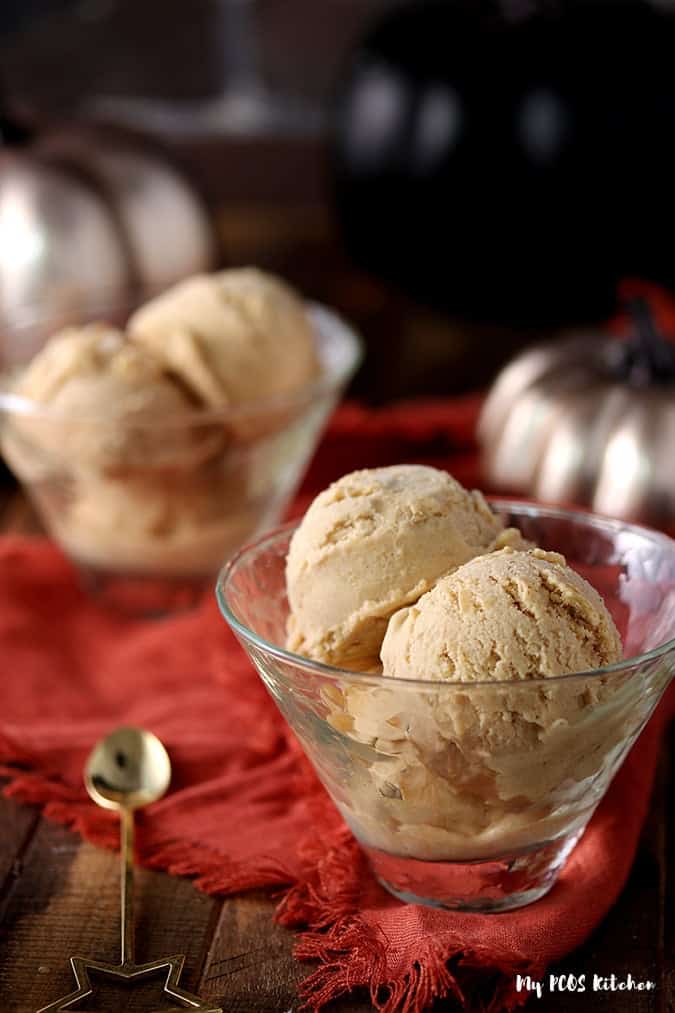 Keto Pumpkin Ice Cream Scoops in a Bowl