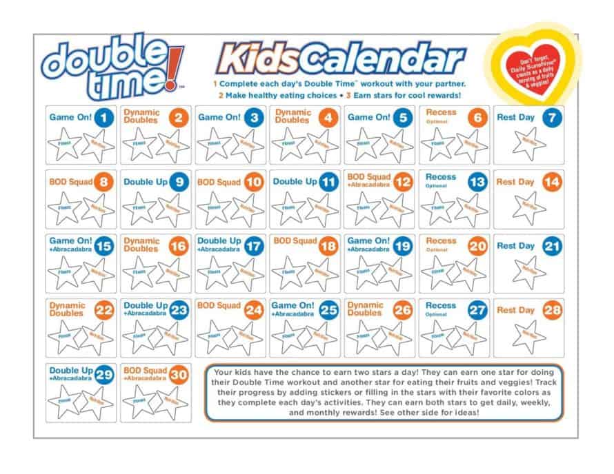 Double Time Kids Workout Calendar