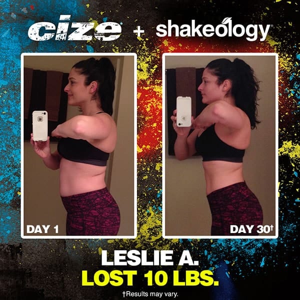 cize before and after photo of a woman named leslie a