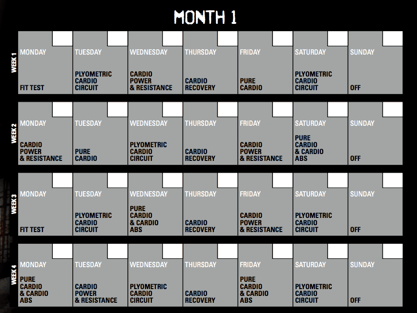 Insanity Calendar Month 1