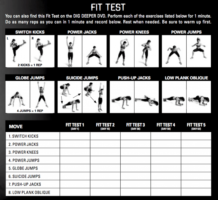 Insanity Fit Test Exercises & Sheet