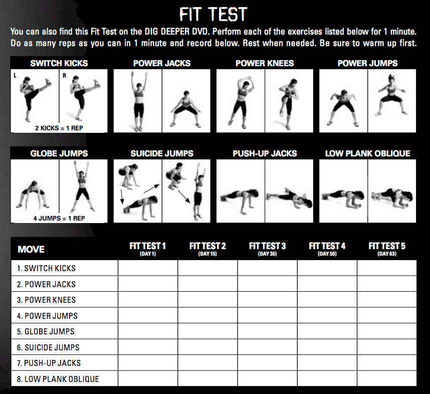 Insanity Fit Test Exercises Sheet
