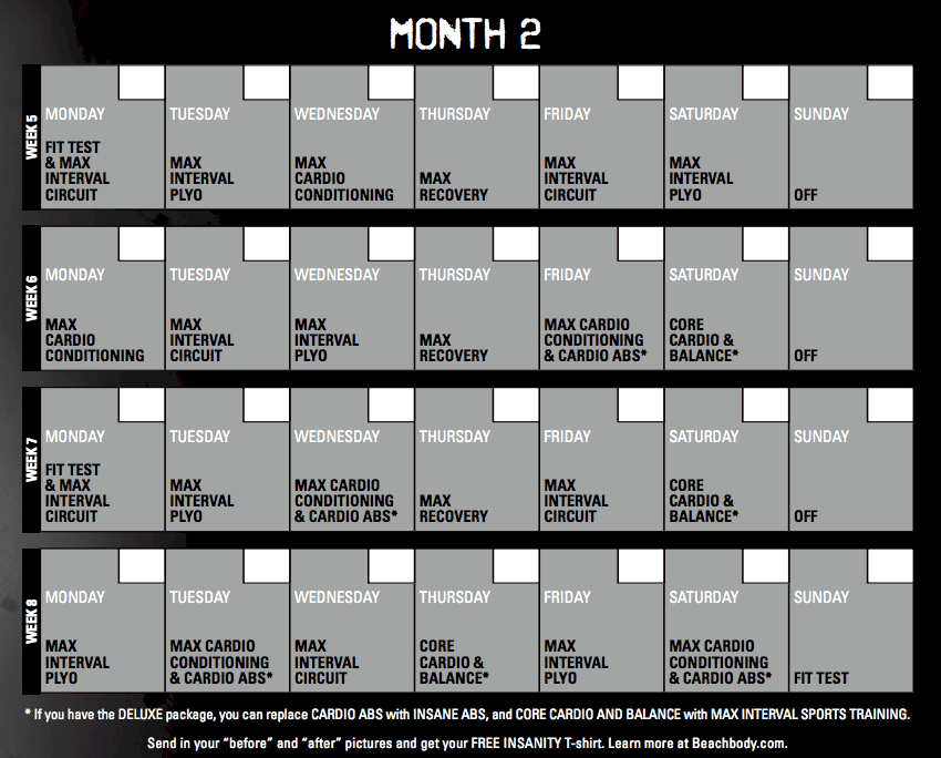 Insanity Schedule Month 2