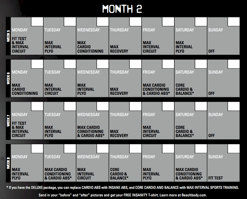 insanity calendar printable 60 day workout schedule