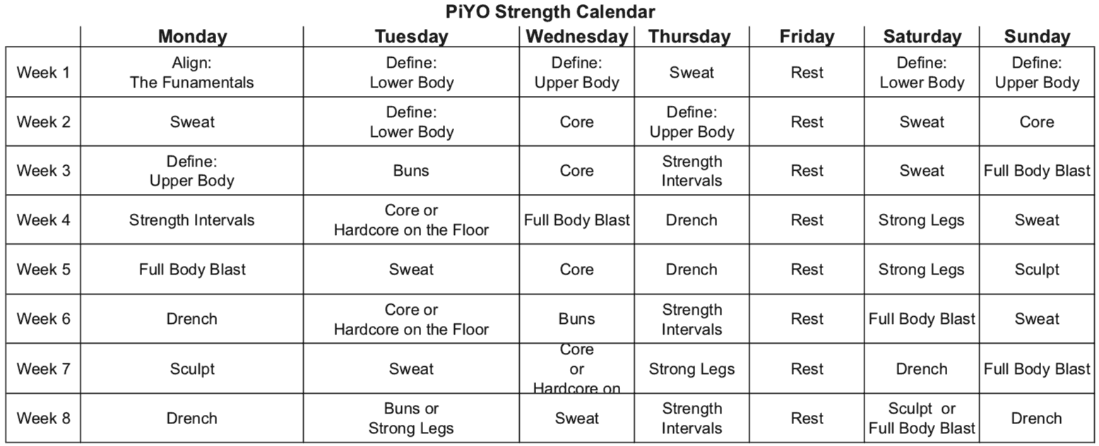 PiYo Calendar Strength - Sorey Fitness