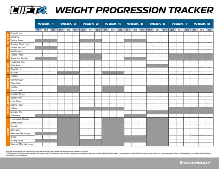 Beachbody Lift 4 Tracking Sheets My XXX