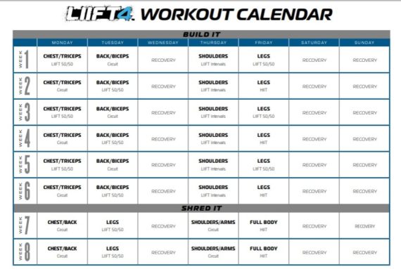 LIIFT4 Calendar - Workout Schedule with with Times