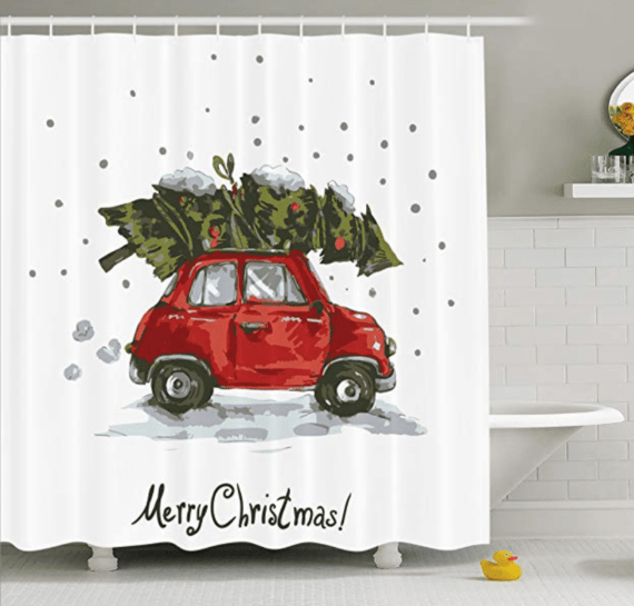 Car with Christmas Tree Shower Curtain