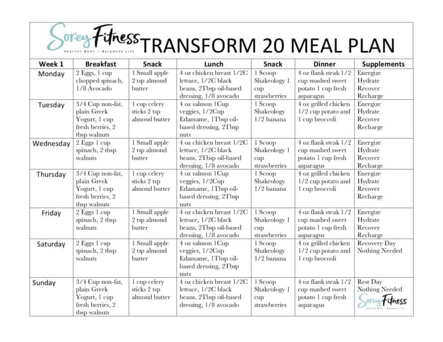 Transform 20 Meal Plan A