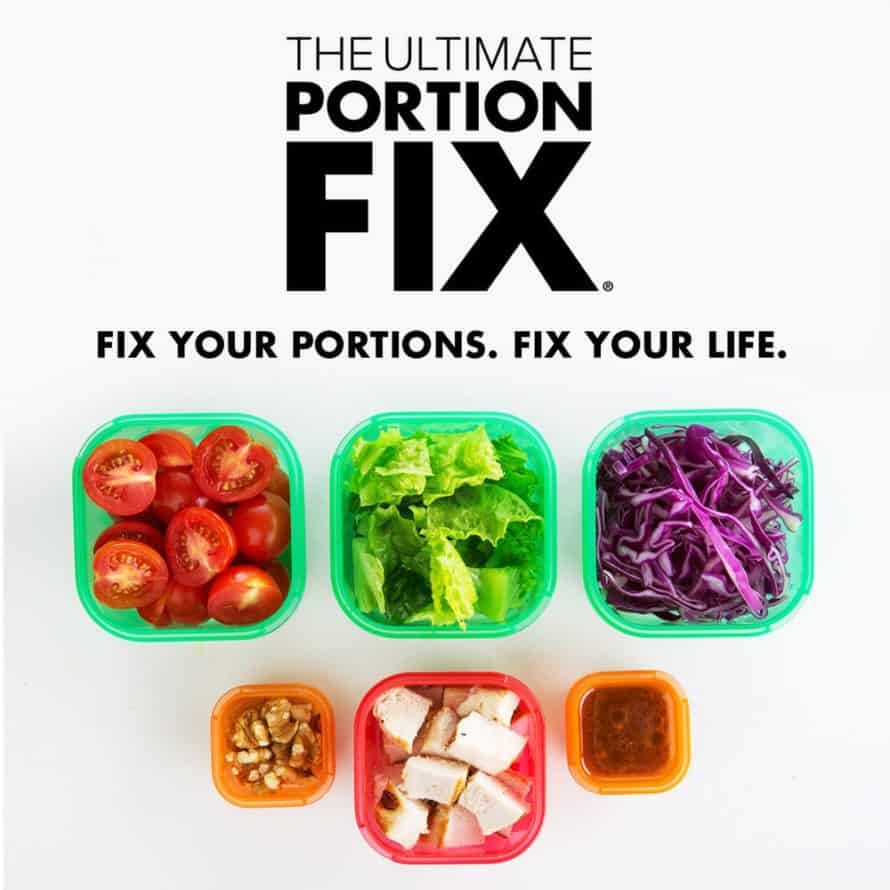 Ultimate Portion Fix Containers with the logo and the words "Fix Your Portions. Fix Your Life"