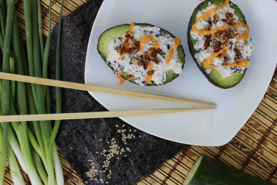 California Roll Sushi in an Avocado