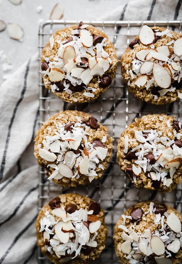 baked oatmeal cups with coconut and chocolate