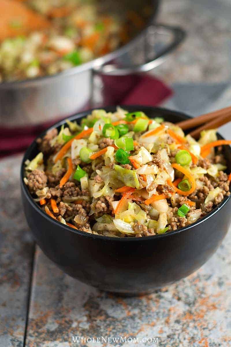 Keto Egg Roll in a Bowl in a black bowl