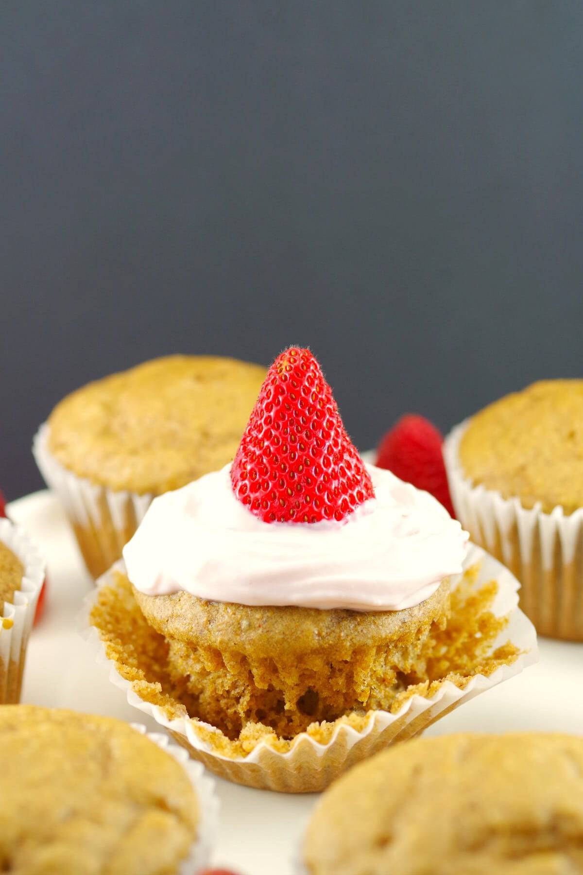 pancake cupcake with a strawberry on top