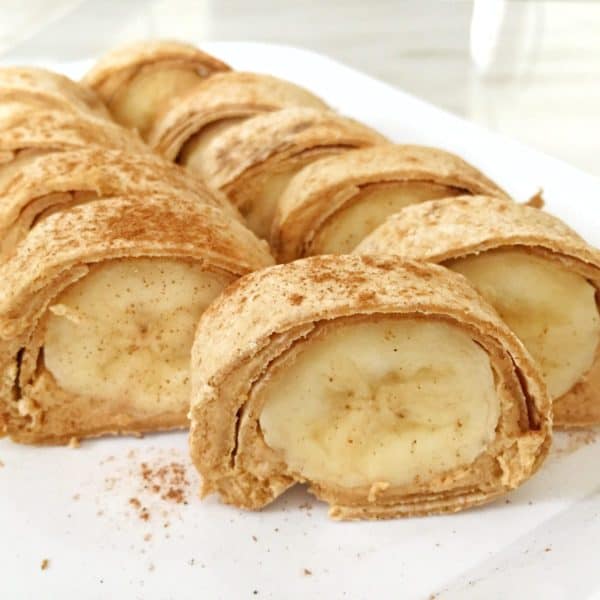 A fun kids school lunch idea is peanut butter and banana sushi