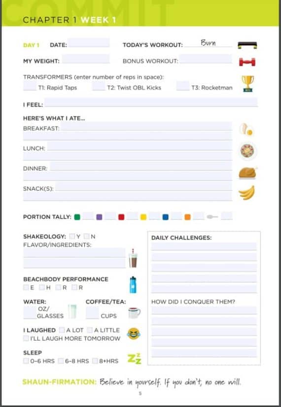 Transform 20 tracker sample page