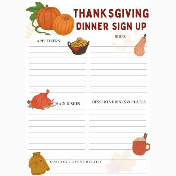 preview of the thanksgiving potluck sign up sheet