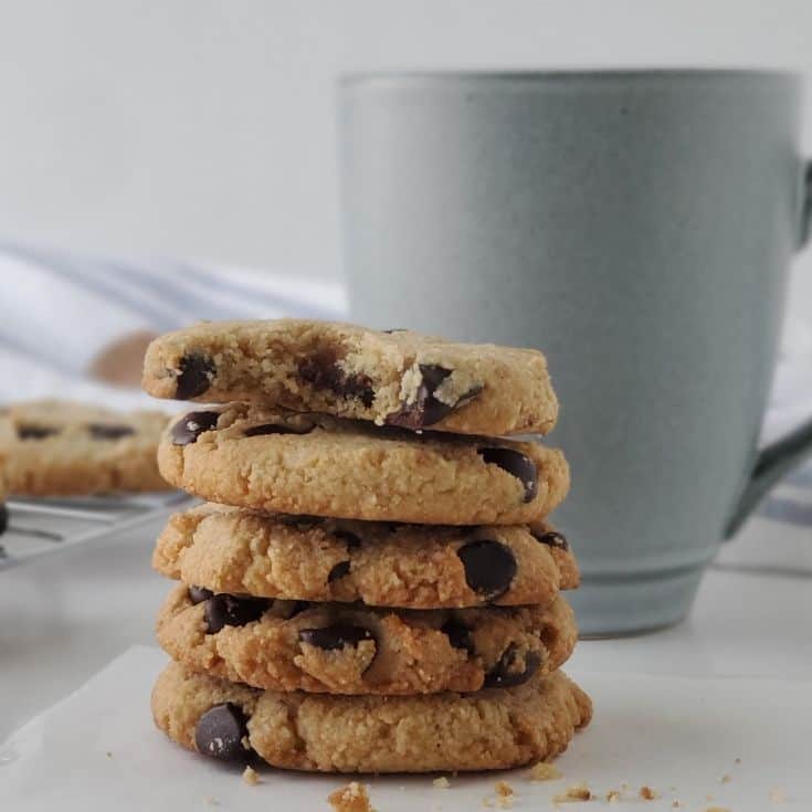 chocolate chip cookies stacked