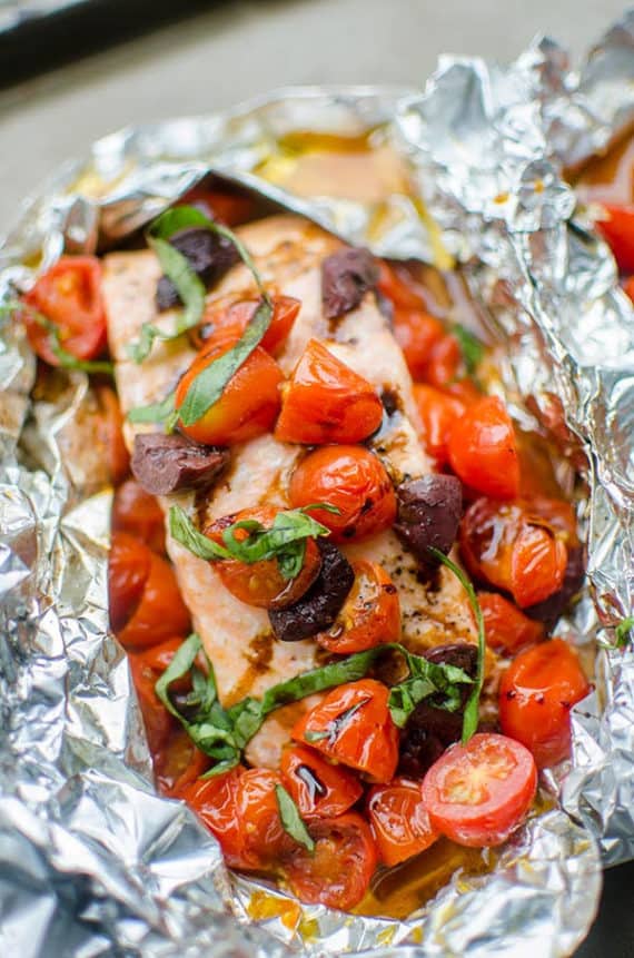 Grilled Salmon in Foil with Cherry Tomatoes - Living Lou