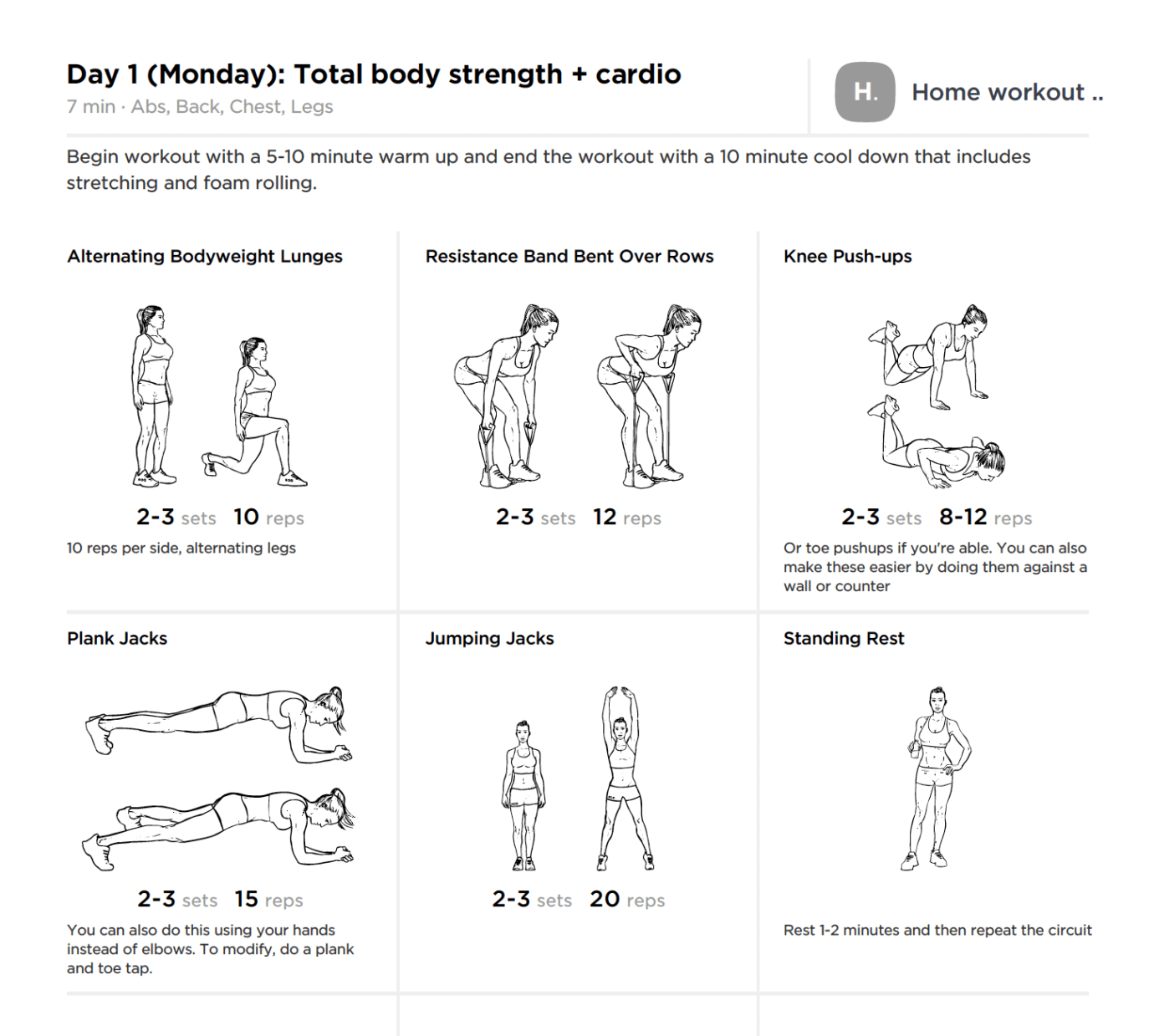 Free Printable 7 Day Home Workout for Weight Loss