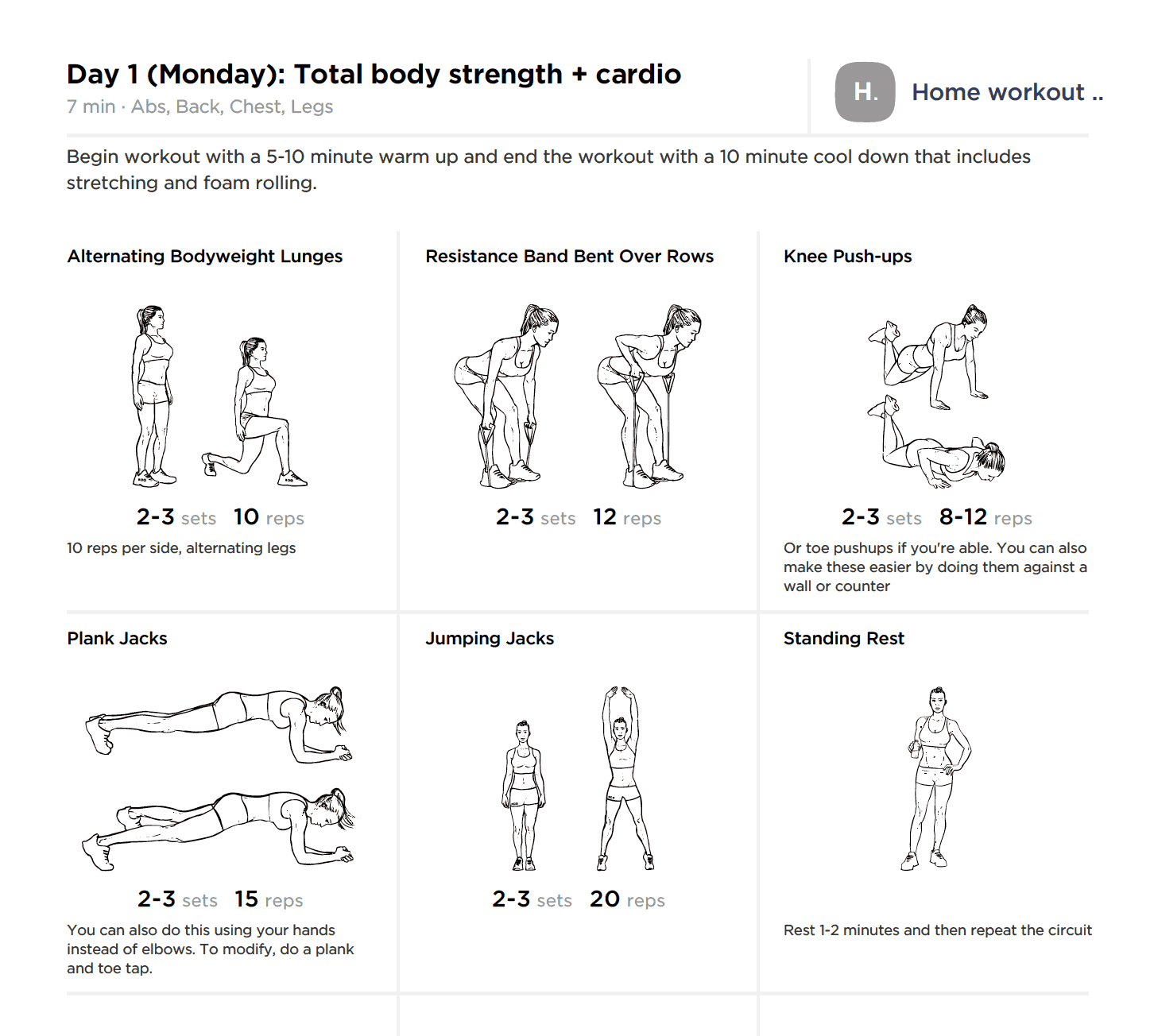 day 1 home workout for weight loss