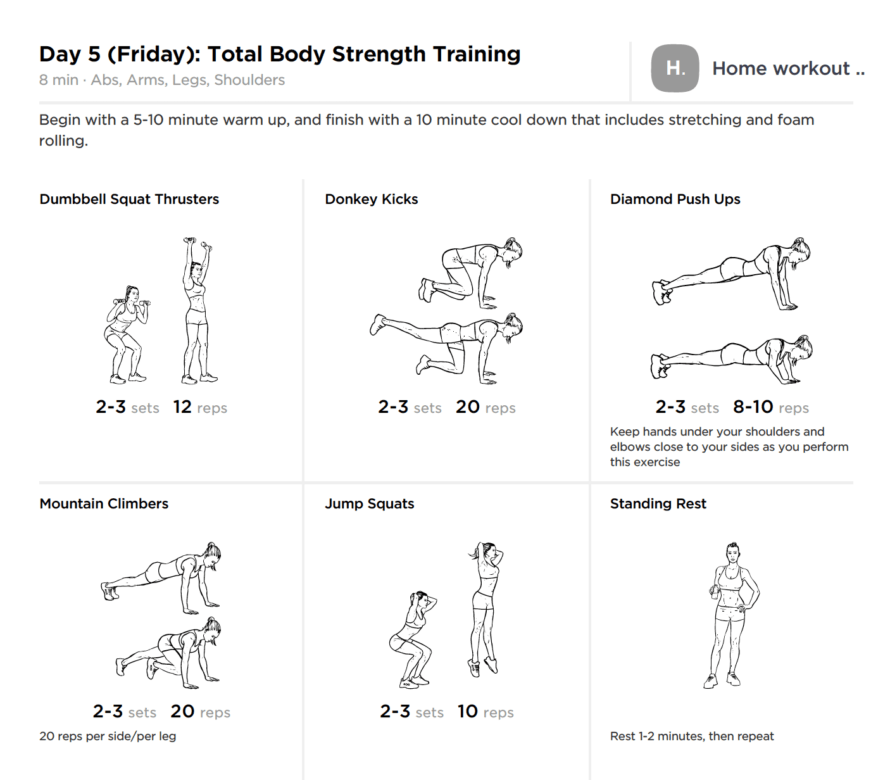 Free Printable 7 Day Home Workout for Weight Loss