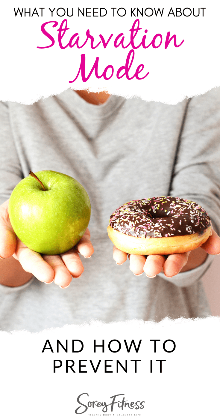woman holding apple and donut