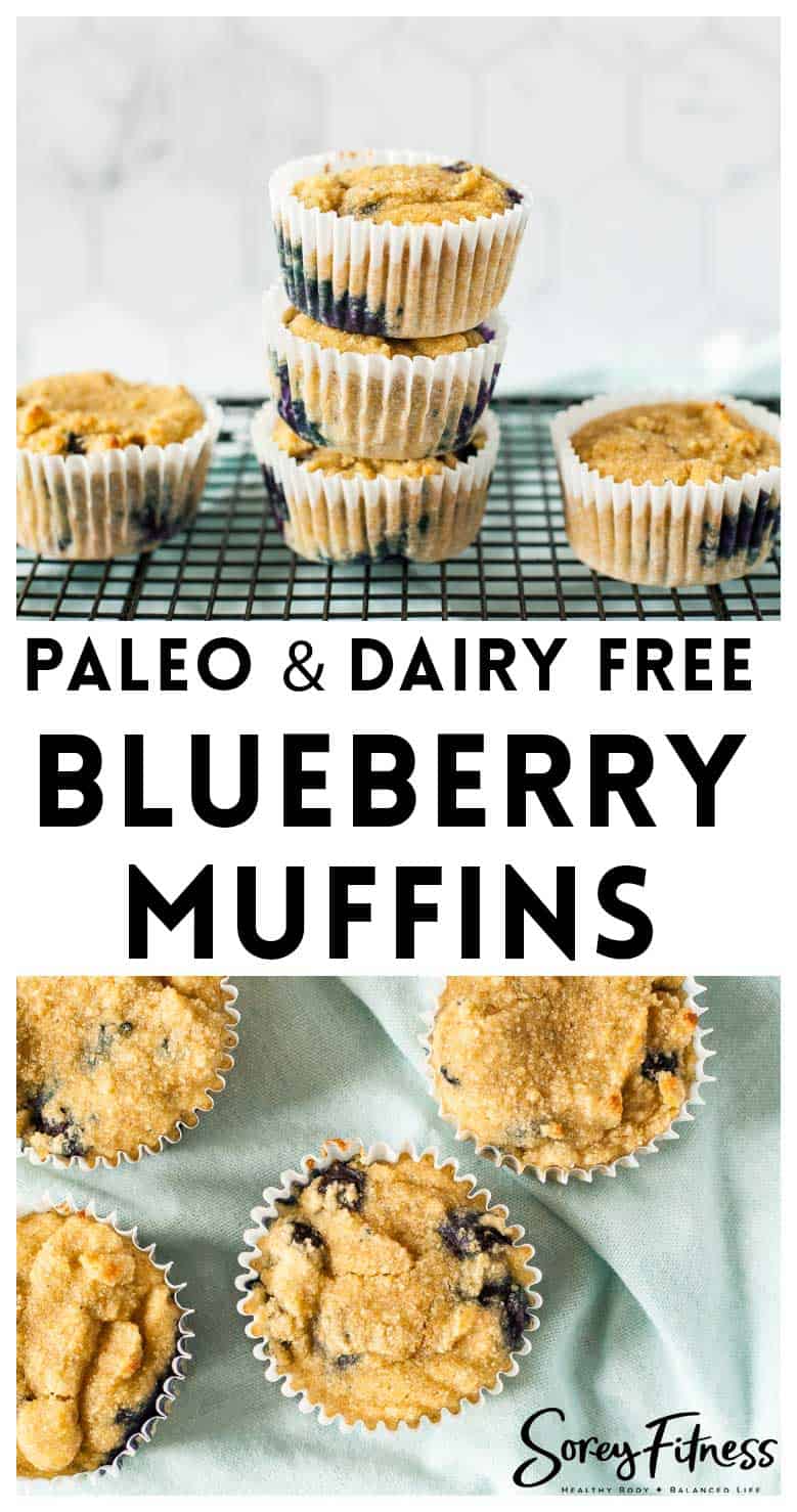 image collage of paleo blueberry muffins