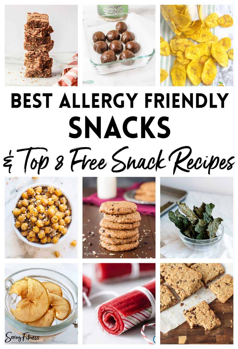 photo collage of allergy friendly snacks