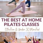 collage of Andrea Rogers XB Pilates Classes with the text overlay The best at home Pilates Classes - effective & under 30 minutes