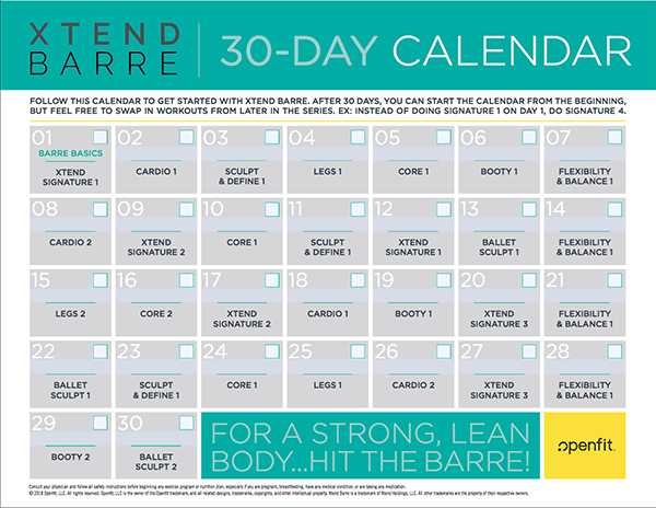 xtend barre 30 day schedule